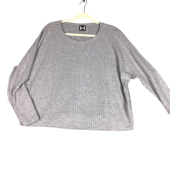 H by Bordeaux Women’s XS Gray Oversized Dolman Waffle Knit Thermal Pullover Top - Picture 1 of 12